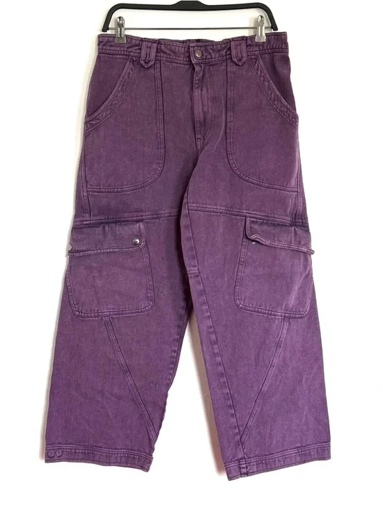 Free People Plum/prune  Came And Ge It Cargo Wide-Leg Denim Pants - Picture 5 of 12